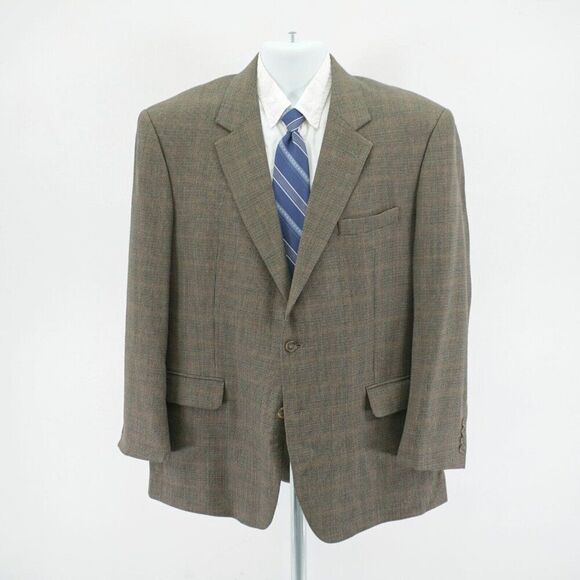 Jos A Bank Wool Sport Coat Green Blue Check W/ Brown Windowpane 44R / Slim 46R - Picture 4 of 12